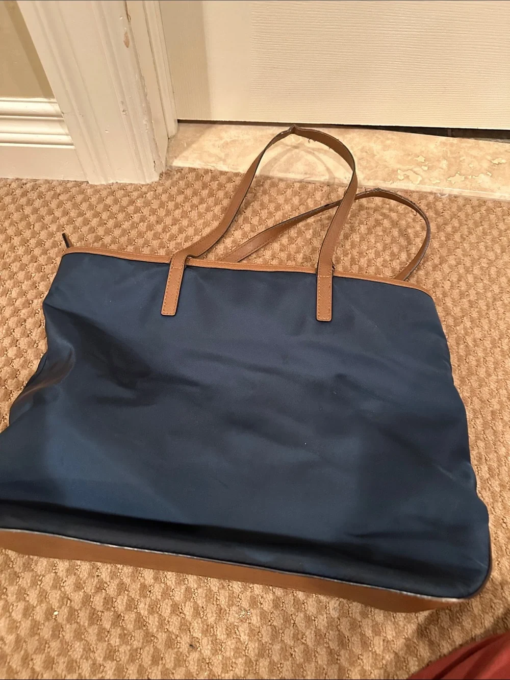 Michael Kors Navy and Brown Leather-Trim Tote